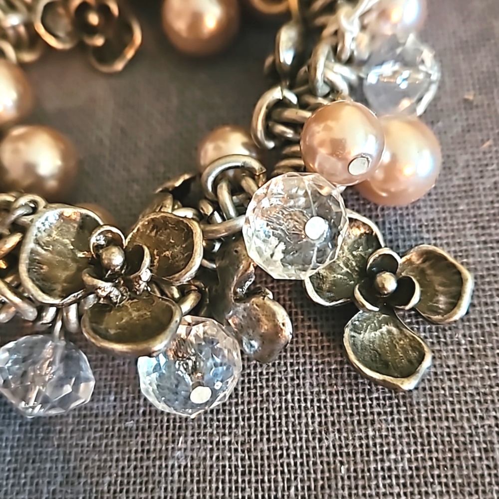 Chicos Happy Spring bracelet floral, silver, pearl NWT